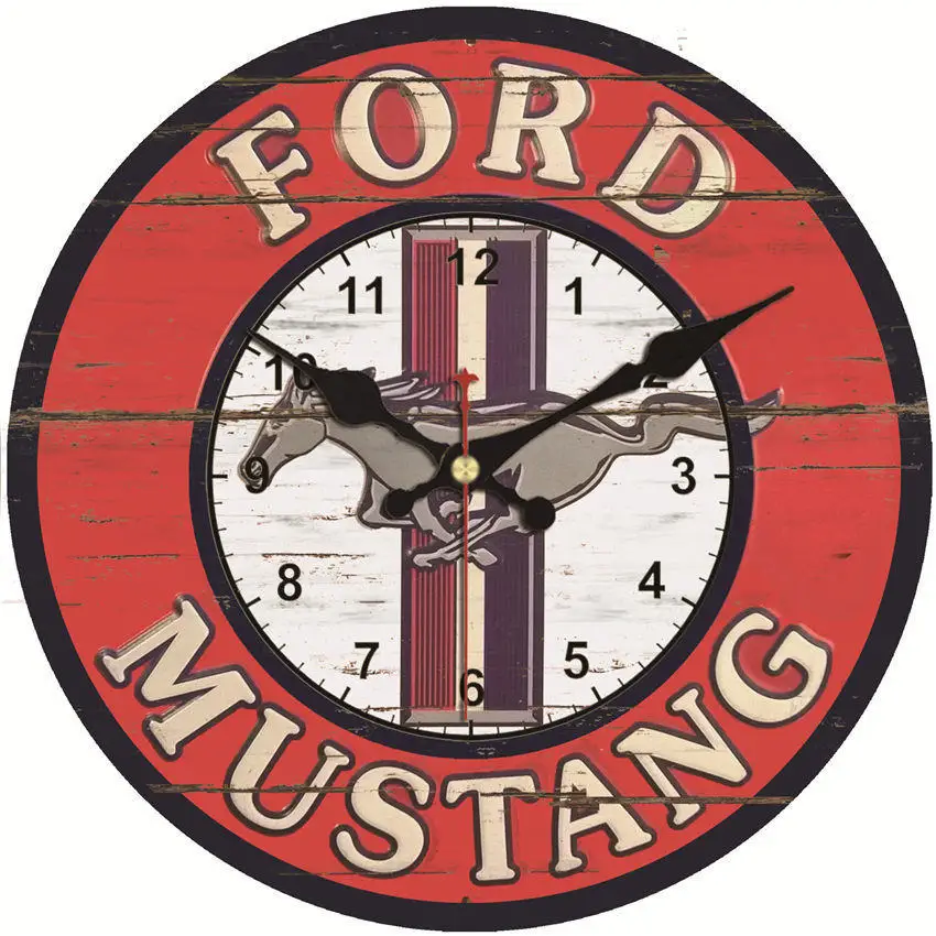 Настенные часы RIHE RED FORD MUSTANG Horse деревянные картонные бесшумные и античные