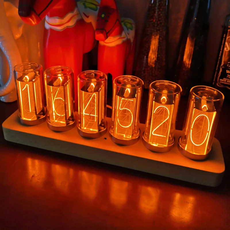 Amber Solid Wood Pseudo Glow Tube Clock LED