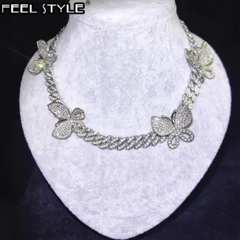

Hip Hop Iced Out 11MM Paved Rhinestones Full Miami Curb Butterfly Cuban CZ Bling Rapper Necklace Bracelet For Men Jewelry