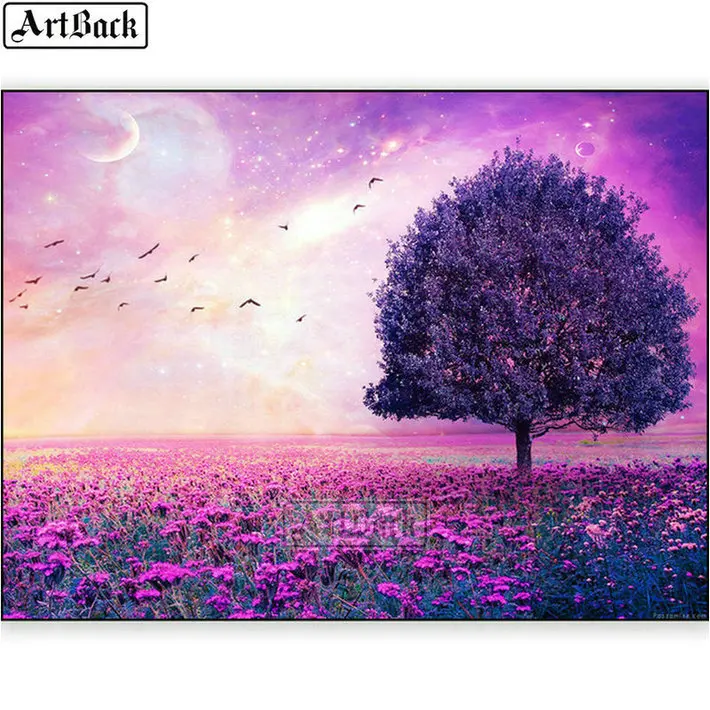 5d diamond painting purple tree landscape diy 3d full square sticker embroidery mosaic crafts home decoration | Дом и сад