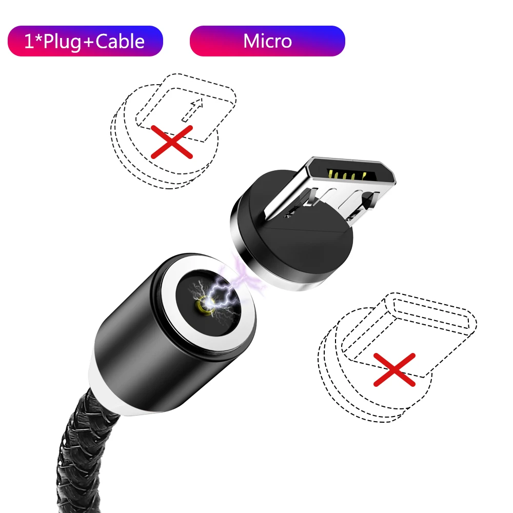 1 м 2 м магнитное зарядное устройство для быстрой зарядки type C Micro USB C кабель для iPhone 11X8 7 6 6S 5 5S samsung кабельный трос мобильного телефона - Цвет: Black For Micro USB