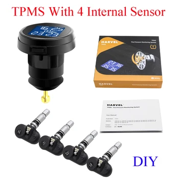 

TPMS TS61 Tire Pressure Monitoring System 4 External/Inner Sensor TPMS Wireless Real-time Cigarette Lighter Plug LCD Display