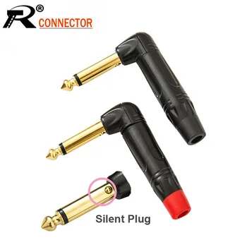 

100pcs/lot Right Angle 6.35mm Silent Plug 2 Poles Mono 6.35mm Wire Connector Gold Plated 1/4 Inch Mono Microphone Connector