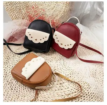 

Women PU Leather Backpack Fashion Youth Portable Backpacks For Teenage Girls School Bookbag Mini Rivet Shoulder Bag Bagpack