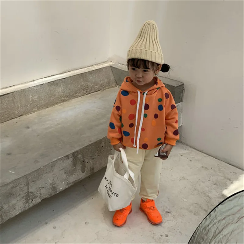 2pcs WLG girls casual clothing set kids hooded long sleeve dot printed hoodie and pant set baby girl autumn clothes