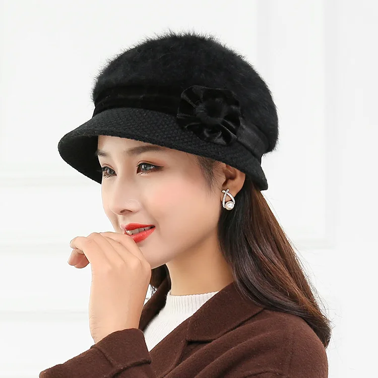 Rabbit Beret Hat Woman Autumn Winter Ladies Beanies Beret Knitted Wool Hat Berets Caps for Women