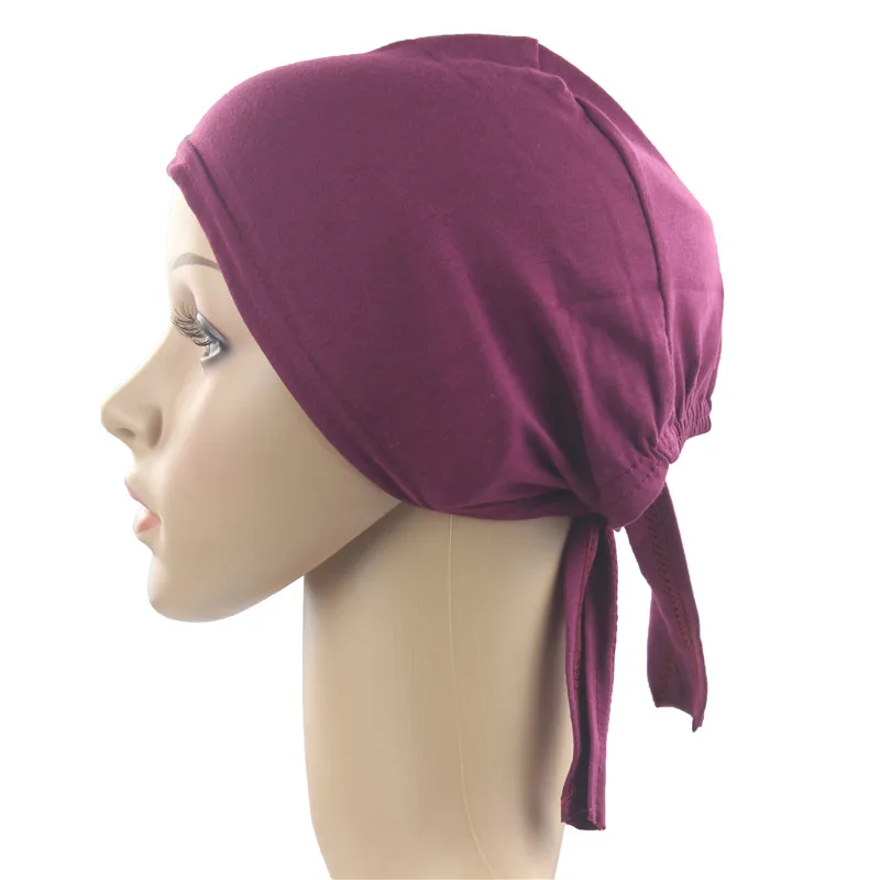 Мусульманский женский шарф хиджаб шапка головной убор мягкий хлопок с поясом противоскользящая - Цвет: Rose Red