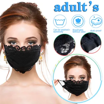 

Máscara Mаска Mascarillas Ladies Black Flower Embroidery Lace Adjustable Mesh Thin Breathable Mask Headband маска на рот