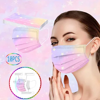 

10pc Stars Printed Adults Mask 3 Layer Hygiene Women Disposable Face Mouth Mask Protective Earloop Fast Delivery