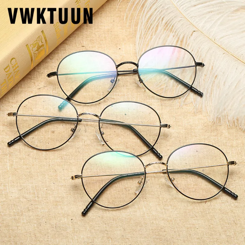 

VWKTUUN Round Glasses Frame Vintage Oversized Eyeglasses Frames For Women Men Thin Glasses Frame Computer Myopia Fake Glasses