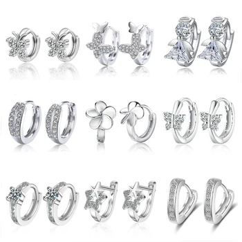 

925 Sterling Silver Stud Earring Crystal Flower Butterfly Design Earring For Women 2020 New