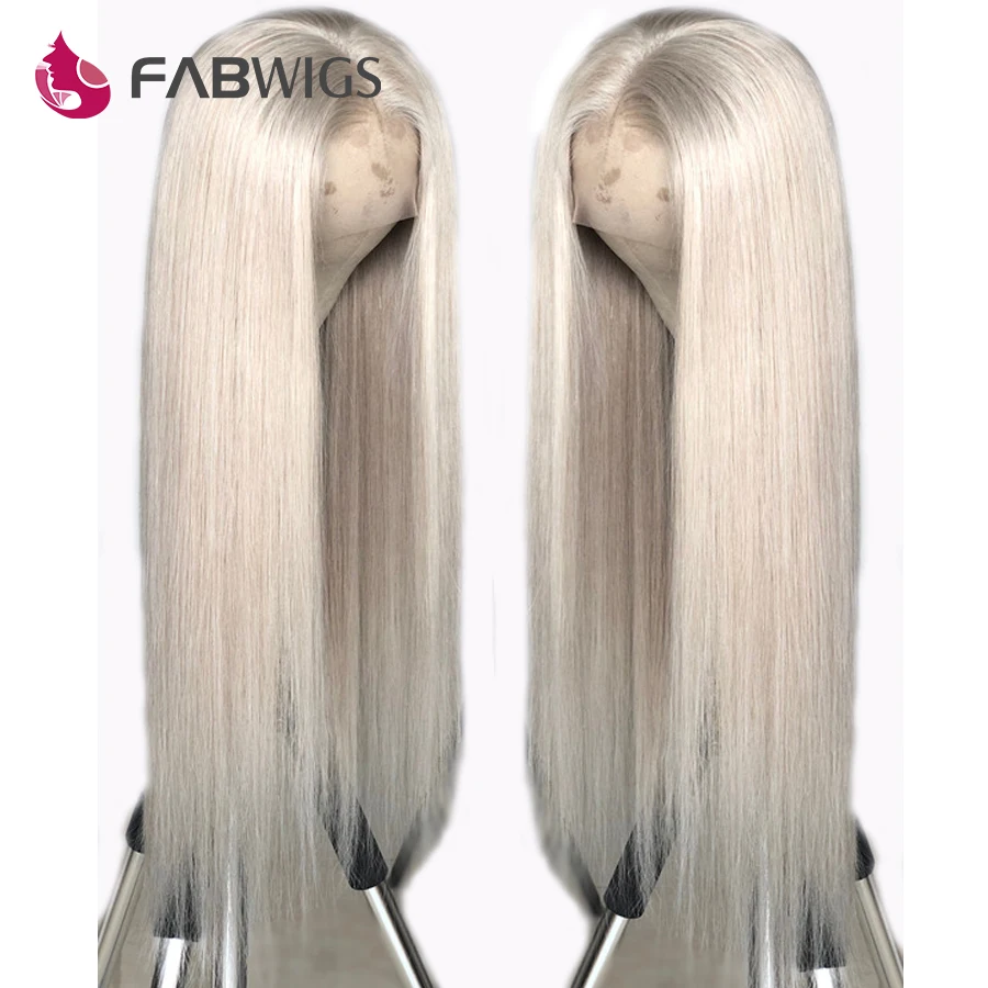 Fabwigs 180% Плотность пепельный блонд кружева спереди человеческих волос парик с Омбре блонд прозрачный парик фронта шнурка предварительно сорвал волосы remy 13x4
