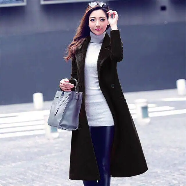 

Autumn and Winter Women Wool & Blends Newest Double-sided Long Coats Over The Knees Woolen Ladies Coats