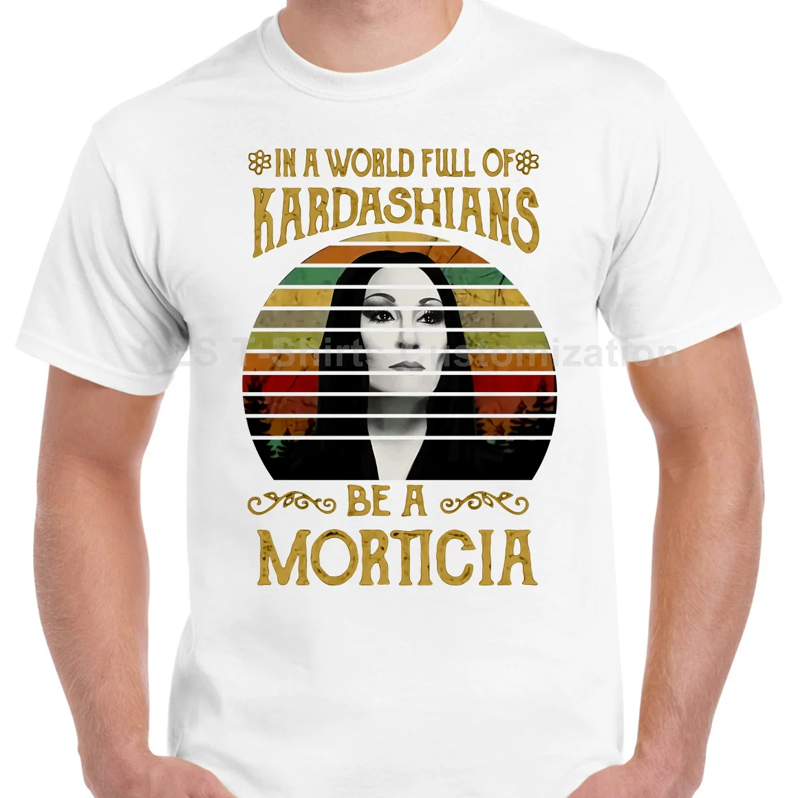 Morticia Addams In The World Full Of Kadarshians, Мужская черная футболка, хлопковая S-6XLCool, Повседневная футболка, модная футболка унисекс - Цвет: Men white