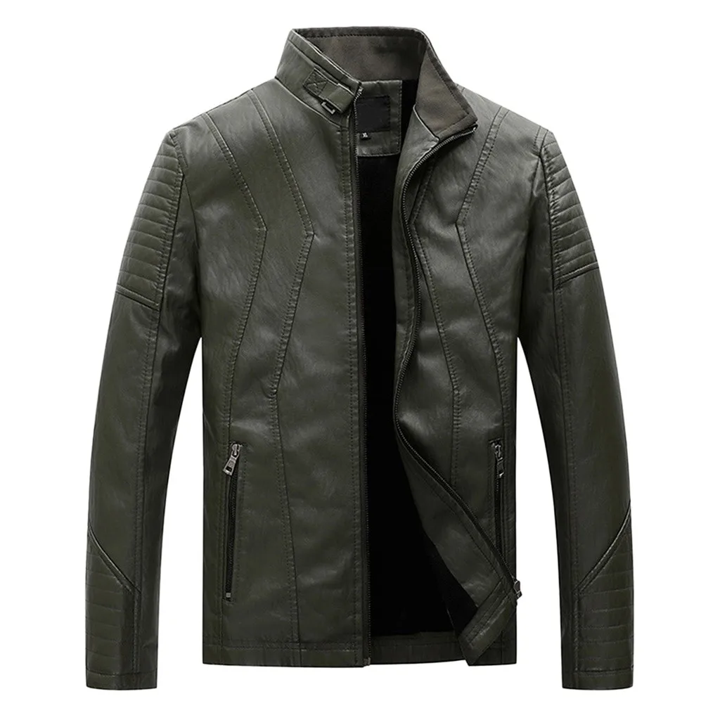 Мужская кожаная куртка осень зима кожаная курка мужская jaqueta de couro masculino Байкерская мотоциклетная куртка на молнии с длинными рукавами#3