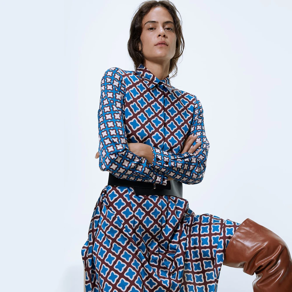 

ZA Print Dress 2019 New Winter Autumn Newest 2019 Casual England Print Dress Women Bohemian Party Dress Friend Gifts Wholesale
