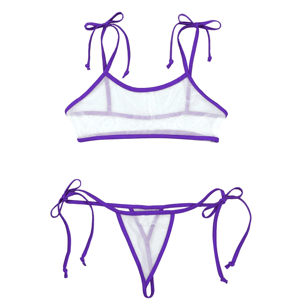 2 шт прозрачный микро бикини набор женский бразильский Прозрачное Бикини Мини микробелье купальник, женская пляжная одежда купальник костюм - Цвет: White Purple