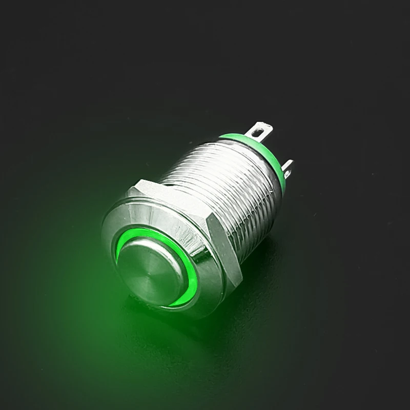 1 шт. 12 мм металлический кнопочный переключатель кольцевое кольцо с Высокой Головкой логотип 3-220 В самосброс мгновенное движение водонепроницаемый авто Eng - Цвет: Зеленый
