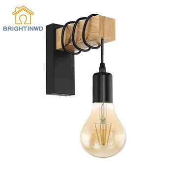 

Wooden iron wall lamp modern simple bedroom bedside living room dining room bar lighting decoration lamp