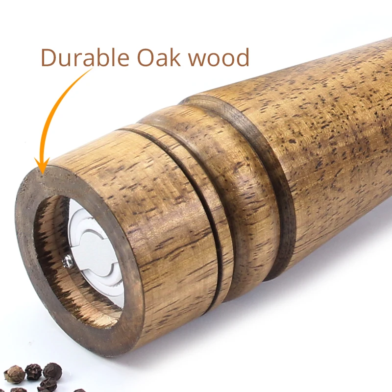 Salt and Pepper Grinder Wood Shakers with Adjustable Ceramic Grinder and Spare Rotor Kitchen Accessory