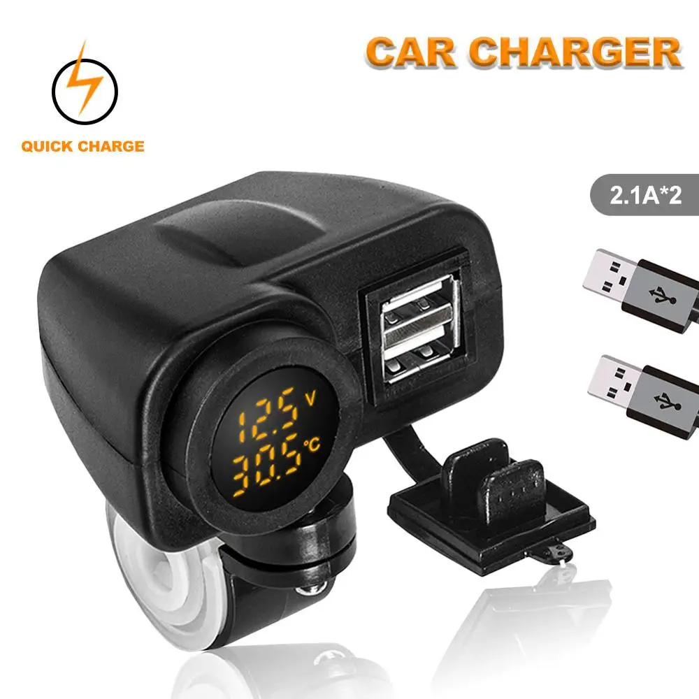 DC 12-24V Motorcycle Phone Quick Charger Digital Display Voltmeter Thermometer Dual USB Wholesale delivery CSV | Автомобили и