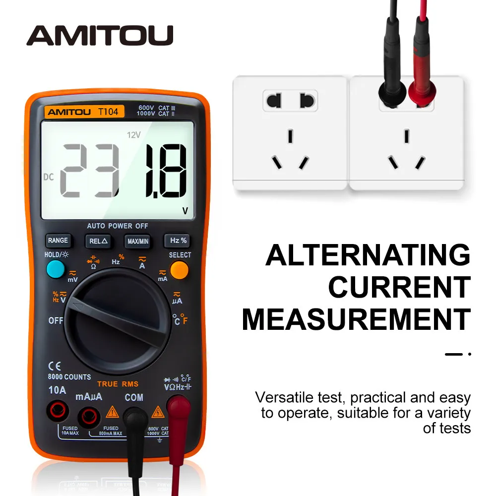 AMITOU T104 мультиметр мини авто мультимер цифровой вольтметр транзистор мультиметры
