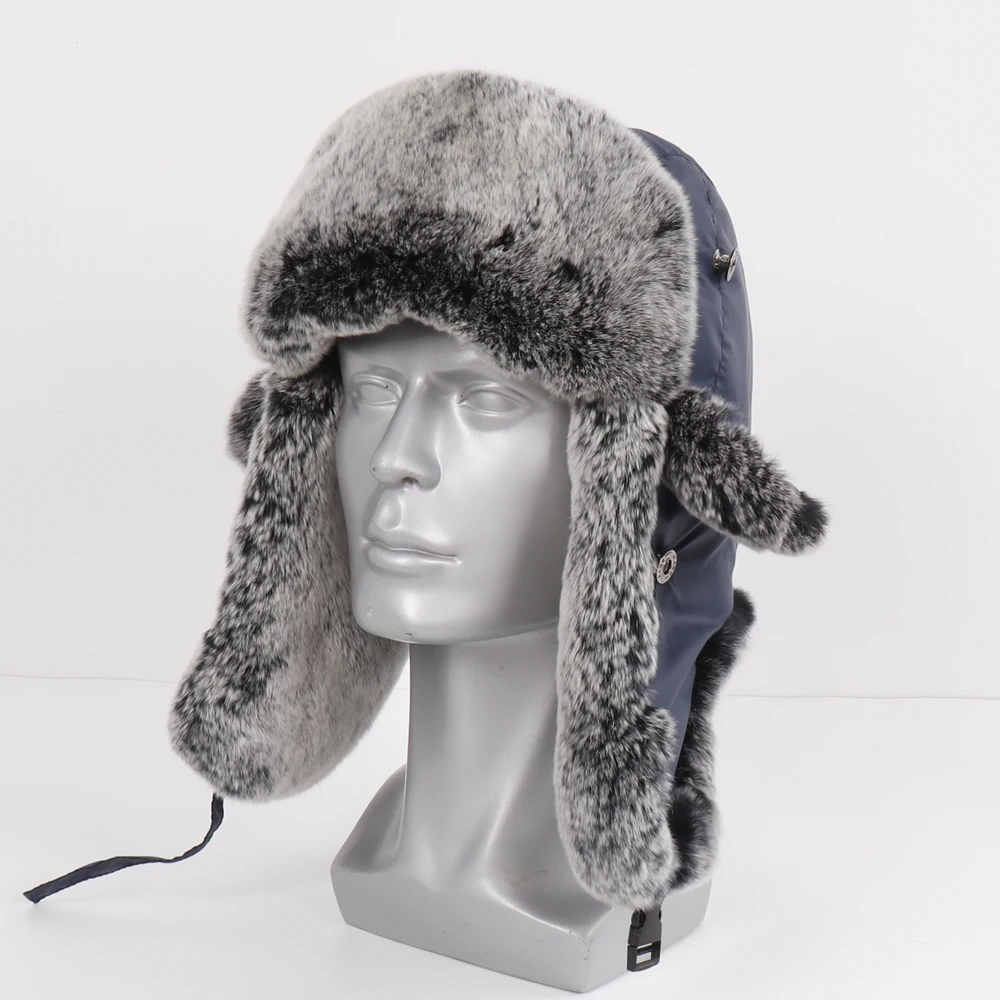 thermal aviator bomber winter hat New Russia Winter Real fur Hat Men Outdoor Windproof Super Warm Real Rex Rabbit Fur Bomber Hats Natural Soft Rex Rabbit Fur Caps fur bomber hat mens