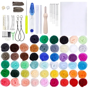 

50 Colors Wool Fibre DIY Needles Felting Starter Kit Handcraft Mat Tools Craft Felt Tools With Wood Handle With Bottle