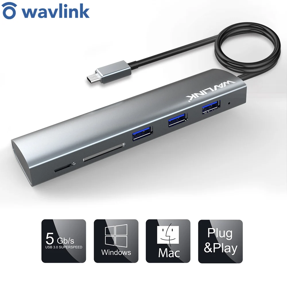 Wavlink USB C HUB 5 в 1 Type адаптер концентратор на 3 0 SD/Micro SD TF кардридер для iMac ноутбука ПК