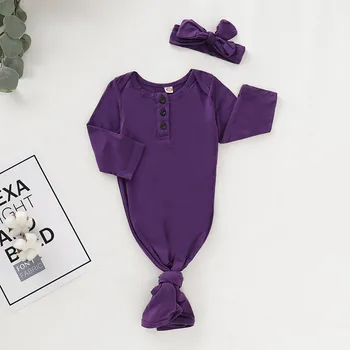 

2Pcs/Set Autumn Baby Long Sleeve Rompers Cotton Button Design Sleepwear Outfits+Headband born Sleeping Bag Set v