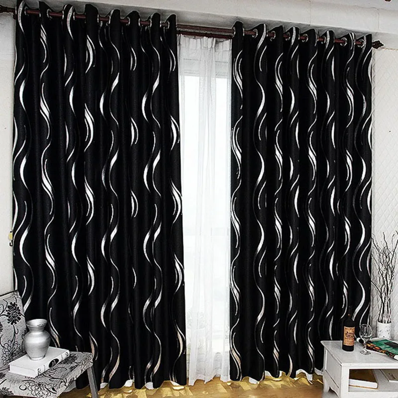 Silver Stripe Curtain For Living Room Bedroom Blackout Simple Pastoral Drapes JS61C