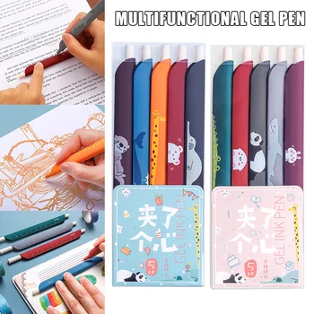 

5pcs/set 3 In 1 Multifunction Pen Color Retro Gel Pen Ruler Bookmark for Student Scrapbook Taking Note Art Writing H-bes