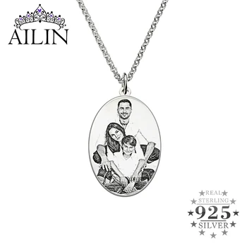 

AILIN 925 Sterling Silver Custom Photo Necklace Personalised Pendant Medallions Customized Picture Necklace Women Family Jewelry