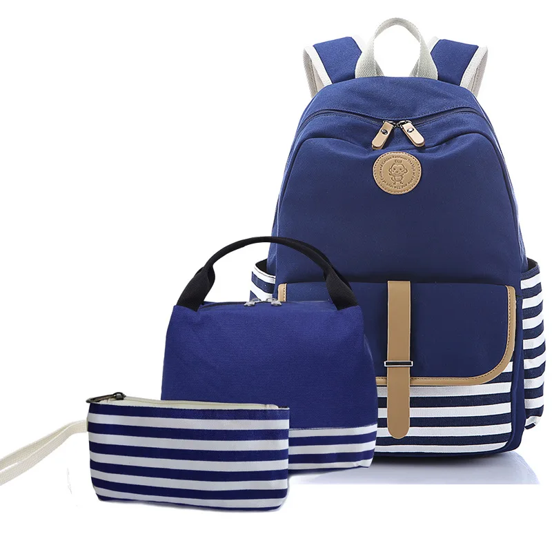 

Three-piece Set Backpack Women's Korean-style Canvas Printed Backpack Fresh Schoolbag Literature And Art Canvas Bag