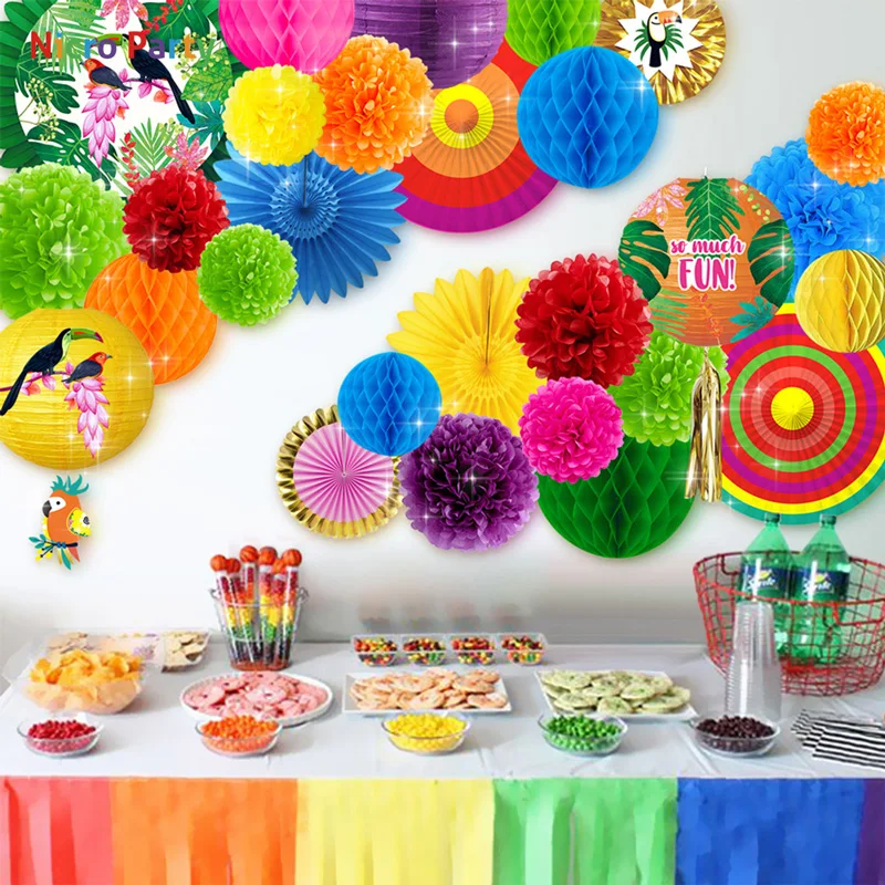 Nicro 30 Pcs Set Tropical Parrot Theme Party Decoration Kit Aloha