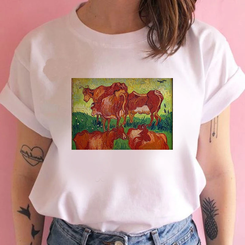 Women's Wreath T-shirt Portrait of Van Gogh clothes ladies short sleeve Kawaii Tees top graphic T-shirt printing T-shirt female