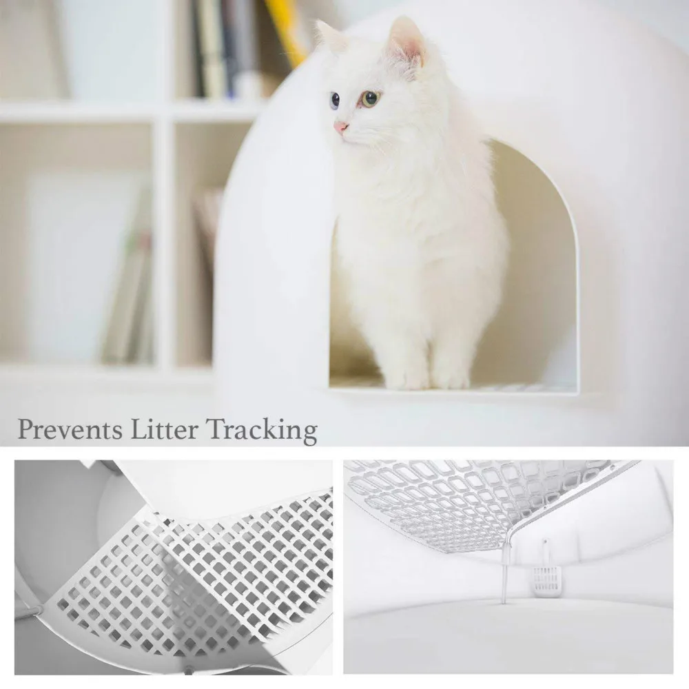 Cat Litter Box with Lid Large with Scooper Cat Litter Pan Snow House Solide and Durable Easy to Clean with Non-Stick Coating