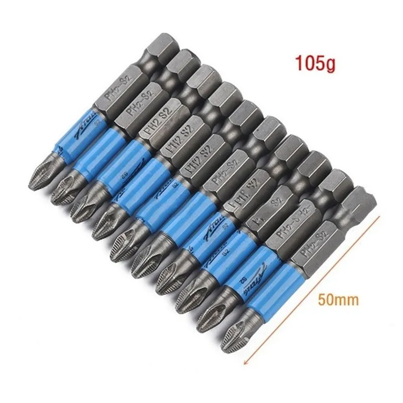 3/5/10Pcs 50mm PH2 Cross Head Screwdriver Bits Hand Tools Anti Slip Electric Hex Shank Magnetic Random Color