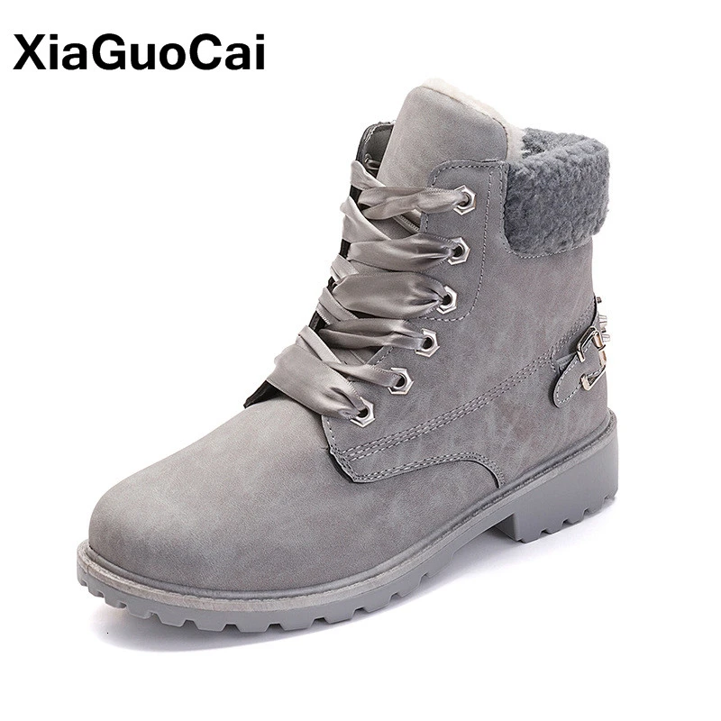 

Winter Warm Women Ankle Boots With Fur Lace Up Round Toe Classic Plush Female Martin Snow Boots Big Size Ladies Shoes Retro