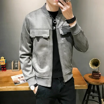 

2019 new deerskin jacket men's autumn and winter trend Korean version of the slim handsome casual youth baseball collar jacket