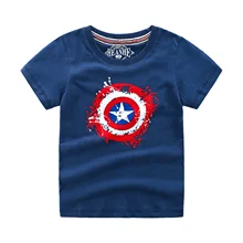 Детская футболка с короткими рукавами из чистого хлопка для мальчиков; Новинка года; летняя детская футболка с капитаном Америки