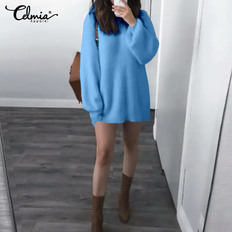 2020 Automne Tricote Robe Pull Grande Taille Femmes Sexy Mini Robe Lanterne Manches Decontracte Pulls En Vrac Tricot Pull Femme 7 Aliexpress