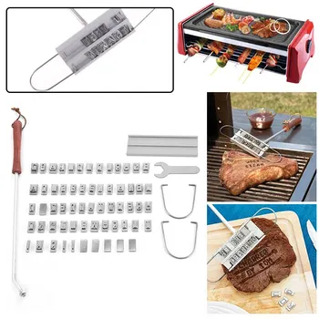 

43cm BBQ Barbecue Branding Iron Set with Changeable Letters Signature Name Marking Stamp Tool Meat Steak Burger