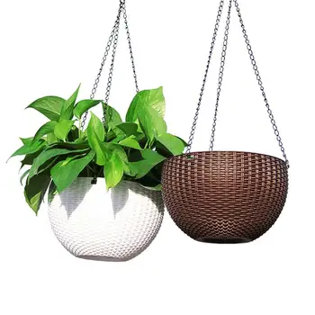 

Rattan Hanging Basket Flower Pot Hanging Planting Pot Self-watering Art Planter Plastic Planting Tool Garden Supplies