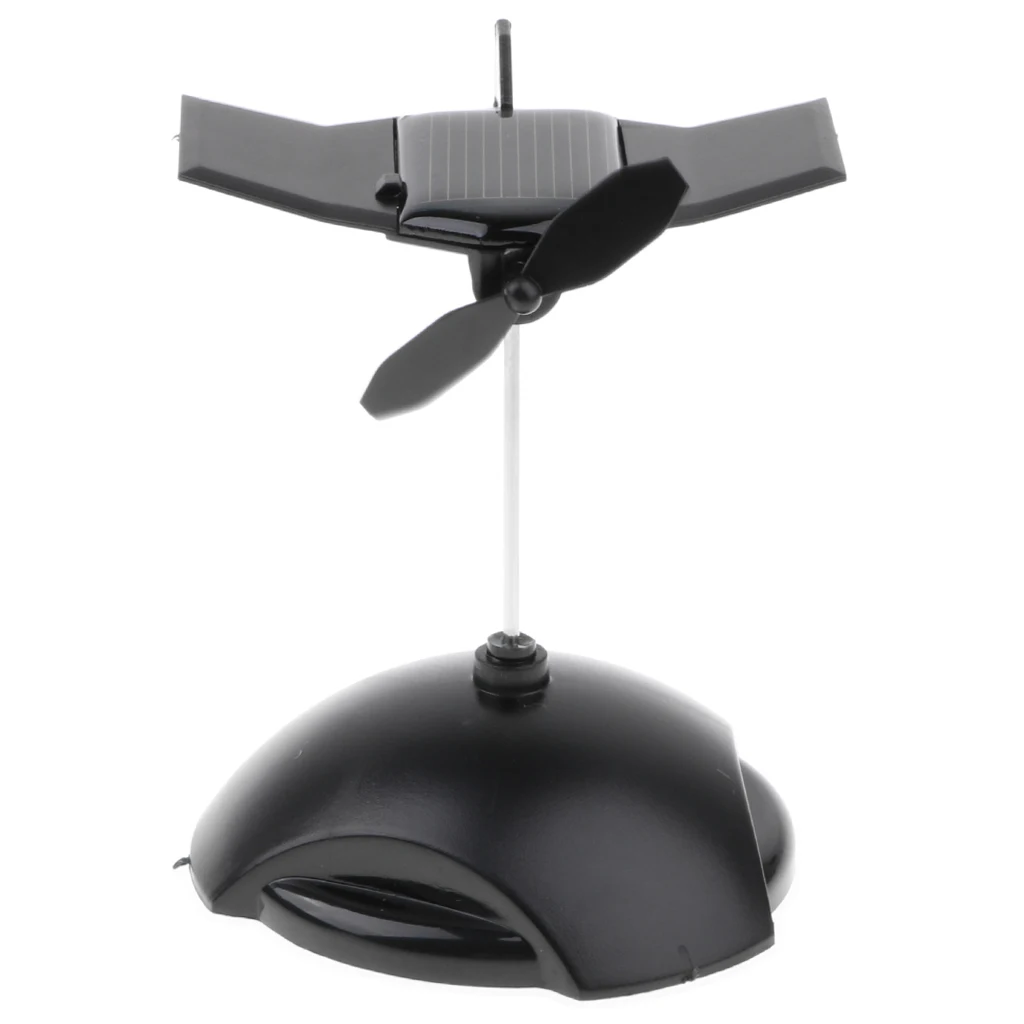 Creative Solar Powered Propeller Rotating Plane Model Bubblehead Toy Auto Car Ornament –Black Propeller