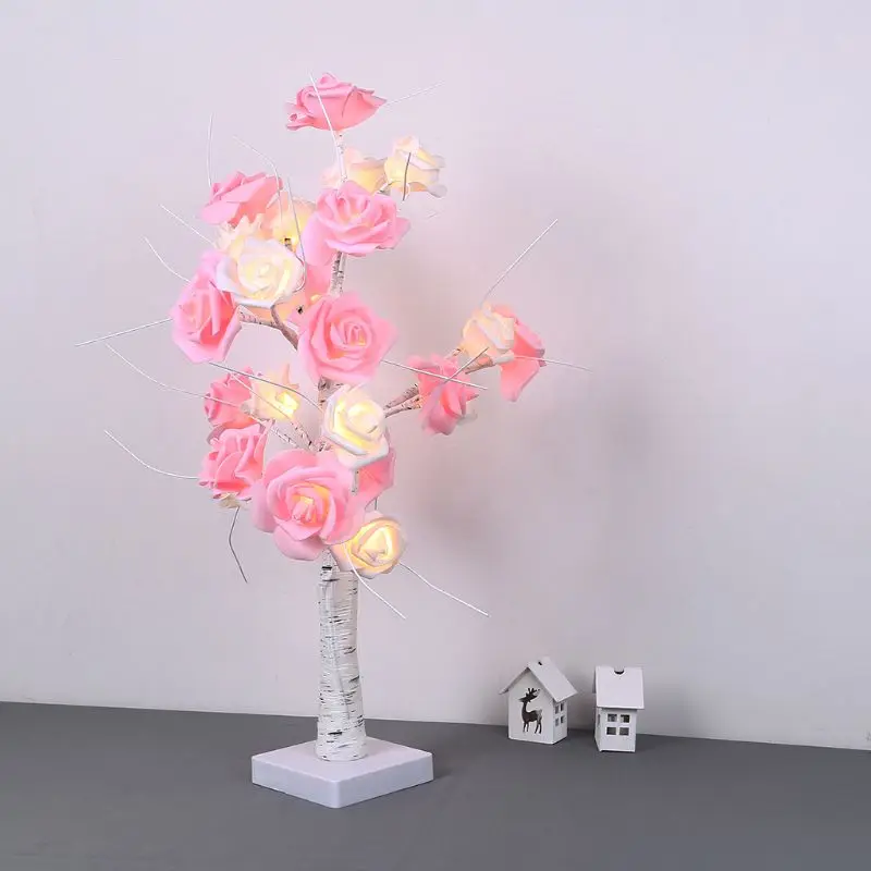 Розовый куст настольная лампа сенсорный выключатель розовый белый цветок свет для вечерние домашний декор