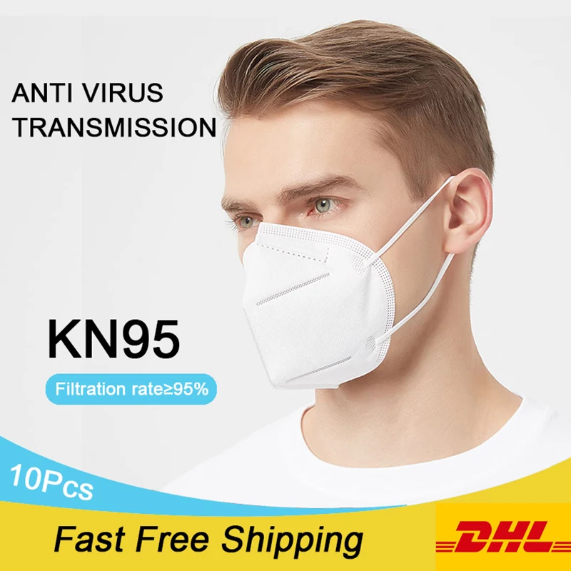 

10PCS Mouth Face Masks KN95 Safety Air Filter PM2.5 Personal Health Anti-pollution Breathing Mask Equivalent To N95 Or KN94