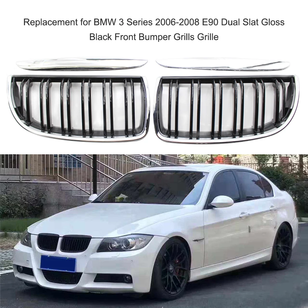 Решетки для BMW 3 серии 2006-2008 E90 E91 двойная планка глянцевый черный передний бампер