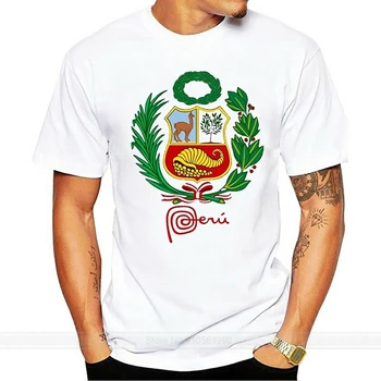 

male brand teeshirt men summer cotton t shirt Short Sleeve Cotton T Shirts Man Clothing Men's Coat Of Arms Of Peru T-shirt