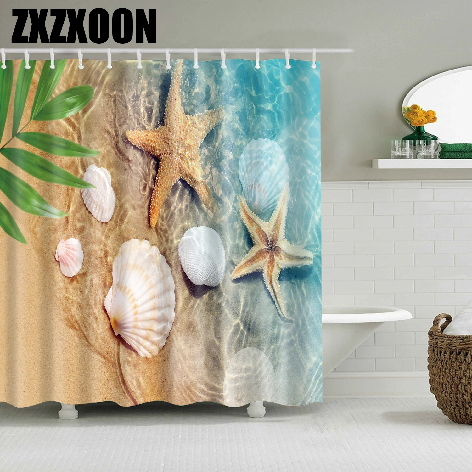 

Sunflower Trees Leaf Flower Shell Shower Curtain Bathroom Curtain Frabic Waterproof Polyester Shower Curtain Set with Hooks